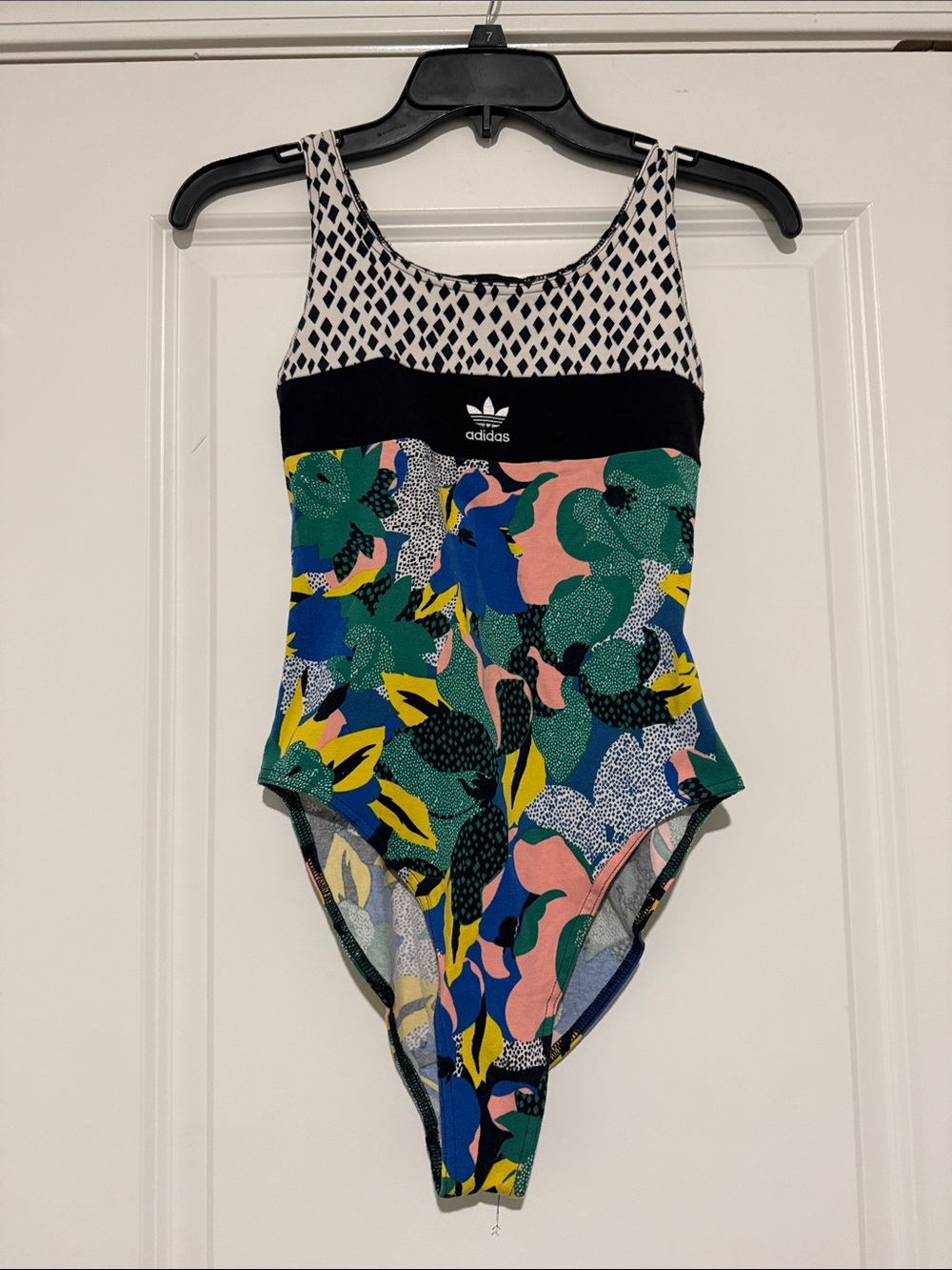 adidas Black & Multicolor Floral-Print One-Piece Bodysuit